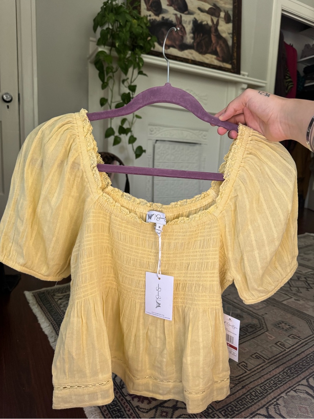 Jessica Simpson brand Yellow Smocked summer Top